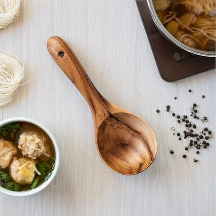 FAAY Short Handle Ladle, Eco Friendly Wooden Kitchen Tool, Hand Carved Unique Grain Server Gravy Ladle