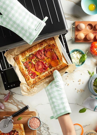 KitchenAid Gingham Oven Mitt 2-Pack Set, Pistachio, 7"x13"