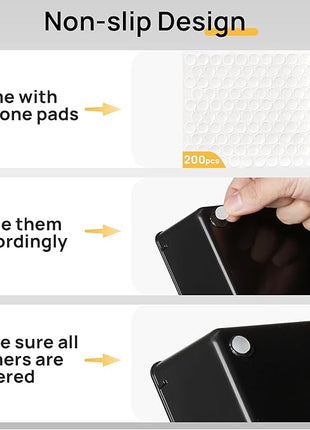 Vtopmart 44 PCS Plastic Drawer Organizers Set, 4-Size Versatile Bathroom and Vanity Organizer Trays, Non-Slip Storage Containers for Makeup, Jewelries, Bedroom，Kitchen Utensils and Office, Black