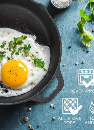 Fresh Australian Kitchen 12" Cast Iron Skillets Nonstick - Pre Seasoned Frying Pan Cookware Pan for Cooking