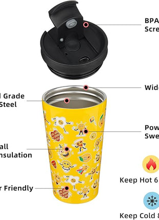 BJPKPK 18oz Insulated Tumbler With lid And Straw Stainless Steel Tumblers Travel Coffee Mug Reusable Thermal Cup,Hawaii Fruits Yellow