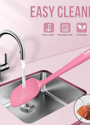 Walfos Silicone Spatula Set of 5 - (600°F) High Heat Resistant Kitchen Scraper Spatulas, One-Pieces Seamless Design, Perfect for Cooking Mixing & Baking - BPA Free and Dishwasher Safe（Pink）