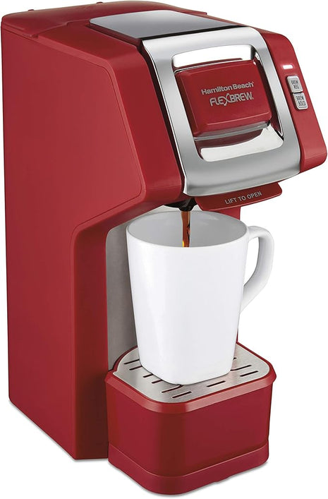 Hamilton Beach 49945 FlexBrew Single-Serve Coffee Maker Compatible with Pod Packs and Grounds, 1 Cup, Red