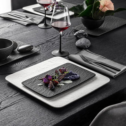 Villeroy & Boch Manufacture Rock Rectangular Multifunction Plate, 11 x 6.5 in, Premium Porcelain, Made in Germany, Matte Black