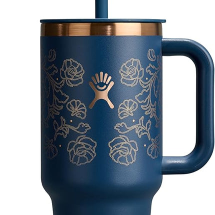 Hydro Flask 32 Oz Travel Tumbler with Handle, Lid and Straw - Insulated Stainless Steel in Western Dark Blue