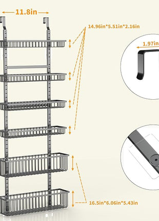 Moforoco 6-Tier Over The Door Pantry Organizer, Pantry Organization and Storage, Black Hanging Basket Wall Spice Rack Seasoning Shelves, Home & Kitchen Laundry Room Bathroom Essentials accessories