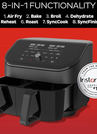 Instant Pot Vortex Plus XL 8QT ClearCook Air Fryer, Clear Windows, Custom Programming, 8-in-1 Functions that Crisps, Broils, Roasts, Dehydrates, Bakes, Reheats, from the Makers of Instant Pot, Black