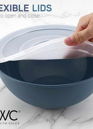 COOK WITH COLOR Plastic Mixing Bowls with Lids - 12 Piece Nesting Bowls Set includes 6 Prep Bowls and 6 Lids, Microwave Safe (Blue Ombre)