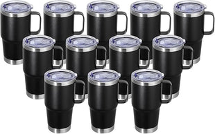20 oz Stainless Steel Tumbler with Handle Metal Insulated Coffee Travel Mug with Handle Double Wall Tumbler Cup with Lid and Straw, 12 packs(1, NEW Black)