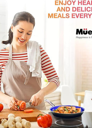 Mueller UltraClad Sapphire Pots and Pans Set Nonstick, 14 Piece Induction Cookware Sets, Aluminum Body, Includes Non Stick Deep Frying Pan, Sauce Pans for Cooking, Dutch Oven and More