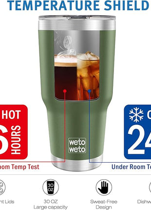WETOWETO 30oz Stainless Steel Tumbler, Insulated Coffee Tumbler Cup with 2 Lids and 2 Straws, Double Walled Travel Coffee Mug for Hot & Cold Drinks (Army Green, 1 Pack)