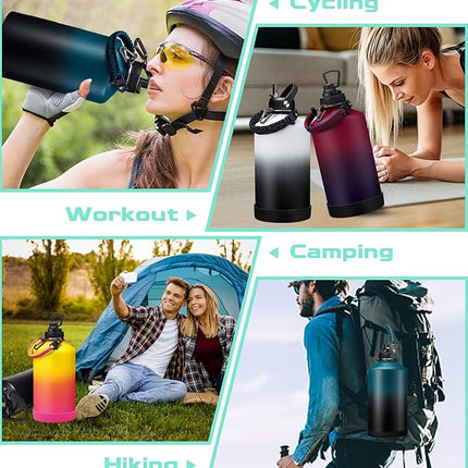 1 Gallon Insulated Water Bottle - with Straw & Auto Chug Lid, Paracord Handle, Bottle Sleeve, 128 oz Stainless Steel Water Bottle, Large Metal Gallon Water Jug Canteen for Sport Work