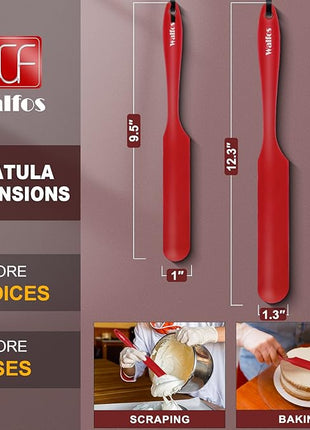 Walfos Silicone Jar Spatula - 600ºF Heat Resistant Kitchen Spatulas(2pcs), Strong Steel Core & One-Pieces Design,Mixing Batter & Cake Cream Spatulas, for Cooking & BPA Free & Dishwasher Safe, Red