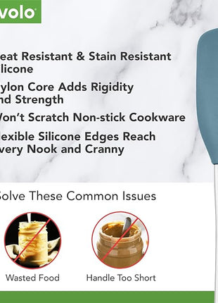 Tovolo Jar Spatula Silicone Long Stainless Steel Handle Scraper Spatula Blue Slate, Jar Scraper Heat Resistant Dishwasher Safe BPA Free Kitchen Utensil for Scraping Spreading Jelly Peanut Butter