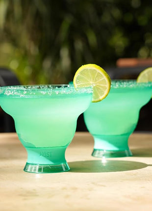 Host FREEZE Stemless Margarita Glasses, Insulated Plastic Cocktail Glasses for Frozen Drinks, Double Wall Chiller Cups for Daiquiri, Tiki Drinks, Home Bar, Party Gifts, 12 oz, Set of 2, Aqua Blue