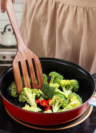 Wooden Spoons for Cooking 6 Piece, Natural Kitchen Utensils Spatula, Smooth Finish Wooden Cooking Utensils Spoons, Filter Spoon, Salad Fork