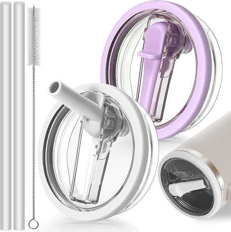 30oz Leak Proof Lid for Stanley Quencher H2.0 Tumbler, Flip Straw Lid Replacement 30 oz Tumbler No Spill Cover Top for Stanley Protour Stanley Cup Accessories, 2 Pack (White, Purple)