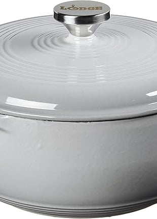 Lodge 4.5 Quart Enameled Cast Iron Dutch Oven with Lid – Dual Handles – Oven Safe up to 500° F or on Stovetop - Use to Marinate, Cook, Bake, Refrigerate and Serve – Gray