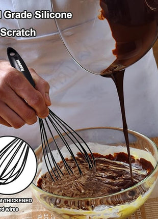 Anaeat Silicone Balloon Whisk, Perfect for Non-Stick Cookware, Milk and Egg Beater Blender, Heat Resistant Kitchen Whisks for Whisking, Cooking, Baking, Beating, Frothing & Stirring (Black)