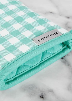 KitchenAid Gingham Oven Mitt 2-Pack Set, Aqua Sky, 7"x13"