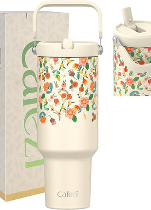 40 oz Tumbler with Lid and Straw, Stainless Steel Vacuum Insulated Tumblers with Flip Straw and Top Handle, Reusable Insulated Water Bottle for Home, Office, Leakproof, Fit in Cup Holder