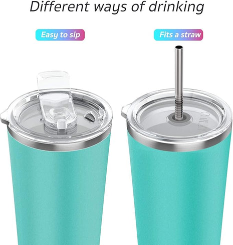 THILY Tumbler Vacuum Insulated Travel Mug 26 oz Coffee Cup with Lids and Straws, Reusable, Splash-Proof, Powder Coated, Keep Ice Drinks Cold, Teal