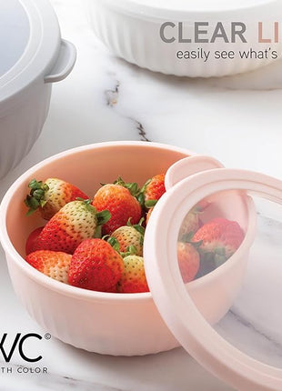 COOK WITH COLOR Prep Bowls with Lids- Wide and Deep Nesting Plastic Small Mixing Bowl Set with Lids, 8 Piece Set - Wide Bowls, Grey/Pink