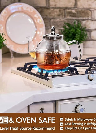 HIWARE 1500ml Glass Teapot with Removable Infuser, Stovetop Safe Tea Kettle, Blooming and Loose Leaf Tea Maker Set