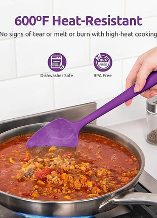 U-Taste Silicone Spoon Spatula Set, 600ºF High Heat Resistant Food Grade Flexible Rubber Scraper, Integrated Cooking Mixing Baking Kitchen Utensils Set of 3 for Nonstick Cookware (Purple)