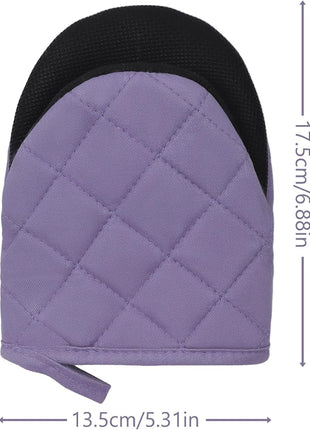 1 Pair Short Oven Mitts, Heat Resistant Silicone Kitchen Mini Oven Mitts for 500 Degrees, Non-Slip Grip Surfaces and Hanging Loop Gloves, Baking Grilling Barbecue Microwave Machine Washable