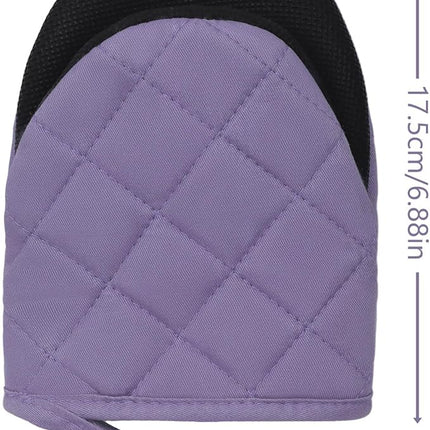 1 Pair Short Oven Mitts, Heat Resistant Silicone Kitchen Mini Oven Mitts for 500 Degrees, Non-Slip Grip Surfaces and Hanging Loop Gloves, Baking Grilling Barbecue Microwave Machine Washable