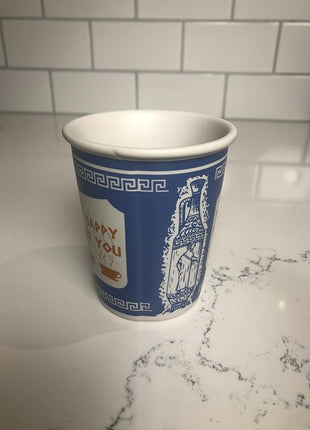 10 oz Ceramic New York City Greek Coffee Cup "We are Happy to Serve You"