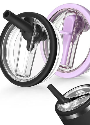 40oz Flip Straw Leak Proof Lid for Stanley H2.0 Quencher Protour Tumbler, 2 Pack Spill Proof Lid Replacement Straw Cover Top for 40 OZ Stanley Cup Accessories (Black, Purple)