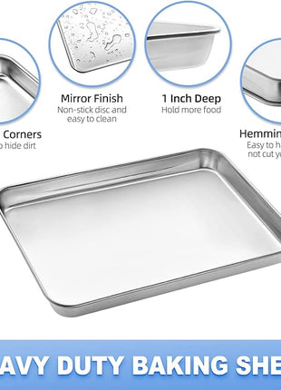Baking Sheet with Cooling Rack (1 Cookie Sheet + 1 Baking Rack), Stainless Steel Small Baking Sheet Pan with Wire Rack, Toaster Oven Pans Size 10.4 x 8 x 1 Inch, Non-toxic & Heavy Duty & Non-stick