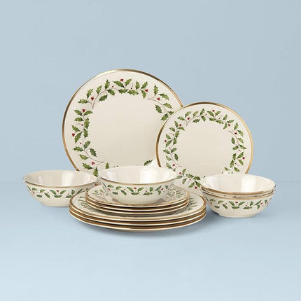 Lenox 893172 Holiday 12-Piece Plate and Bowl Set, Christmas Dinnerware, Hosting