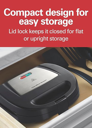 Hamilton Beach Electric Sealed Sandwich Maker Grill with PFAS-Free Nonstick Plates, Makes Stuffed French Toast, Omelets, Compact & Easy to Store, Black (25430G)
