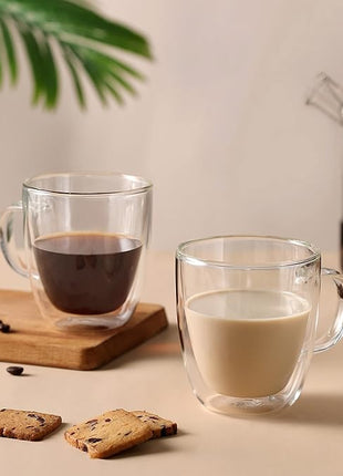 CNGLASS Insulated Espresso Glass Mugs 5.4oz/160ml, Small Clear Coffee Mugs Set of 6, Double Wall Glass Cups with Handle for Tea and Macchiato