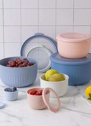 COOK WITH COLOR Prep Bowls with Lids- Wide and Deep Nesting Plastic Small Mixing Bowl Set with Lids, 12 Piece Set - Deep Bowls, Blue/Pink