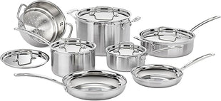 Cuisinart 12-Piece Cookware Set, MultiClad Pro Triple Ply Stainless Steel Cookware Set, Heat Surround Technology, Cool Grip Stick Handles, Oven Safe Up to 500°F, MCPS-12N, Silver