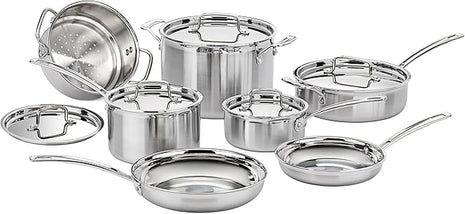 Cuisinart 12-Piece Cookware Set, MultiClad Pro Triple Ply Stainless Steel Cookware Set, Heat Surround Technology, Cool Grip Stick Handles, Oven Safe Up to 500°F, MCPS-12N, Silver
