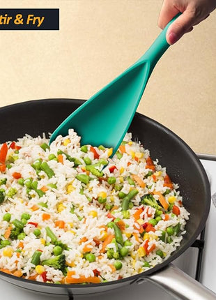 Silicone Spatula Spoon, Great for Both Cooking and Serving Durable BPA-Free Matte Black Silicone, Seamless Design, Safe for Nonstick Cooking Surfaces, 2-Pcs, Teal