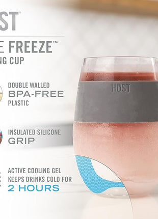 HOST Freeze Wine Glasses with Lids, Insulated Cooling Cups with Freezing Gel, Wine Tumbler Gifts for Women, Freezable Tumblers for Cocktails, Outdoor Party, and Home Bar Gifts, 8.5 oz Set of 2, Gray
