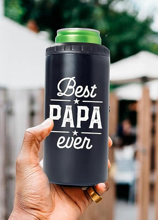 SANDJEST 4-in-1 Dad Tumbler Gifts for Dad from Daughter Son - 12oz Best Papa Ever Can Cooler Tumblers Cup - Stainless Steel Insulated Cans Coozie Christmas, Birthday, Father's Day Gift