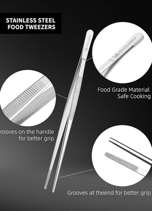 MSY BIGSUNNY 10 Inch Kitchen Food Tweezers Fine Stainless Steel Tweezer Tongs, Multi-function Kitchen Serving Tongs - Set of 2