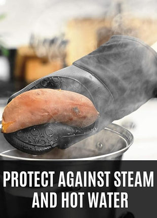 BPA-Free Soft Silicone 4 Piece Oven Mitts & Trivets Set - Ultra Heat Resistant Oven Mitts with Thick Cotton Liner - Long Slip Resistant Pot Holders, Flexible Oven Gloves - Royal Blue