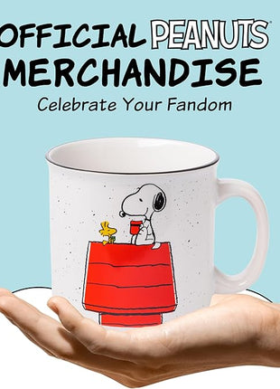 Silver Buffalo Peanuts Snoopy and Woodstock Get Cozy Ceramic Camper Mug, 20 Ounces