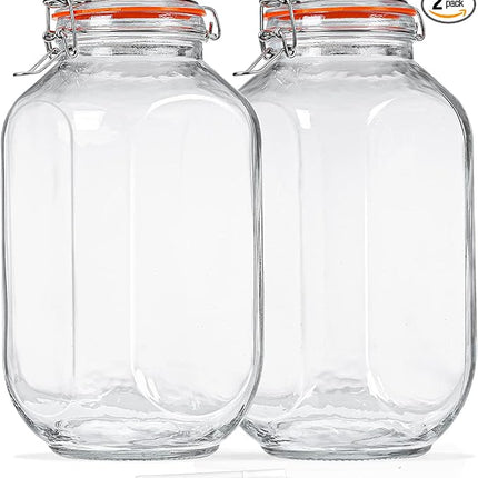 1 Gallon Square Glass Storage Jars with Airtight Lids, 2 Pack Large Glass Pickle Jars for Fermenting, Clear Glass Canister for Flour, Cookie, Candy, Kombucha, Sun tea(Extra Labels and Gasket)