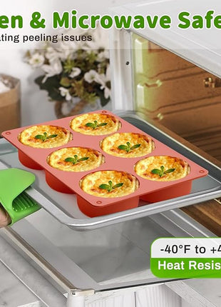 JOERSH 2-PK Silicone Egg Bite Molds Deep 3 Inch Frittata Baking Pans, Non-Stick Round Silicone Molds for Egg Breakfast Sandwich, English Muffin, Cheesecake, Dinner Rolls