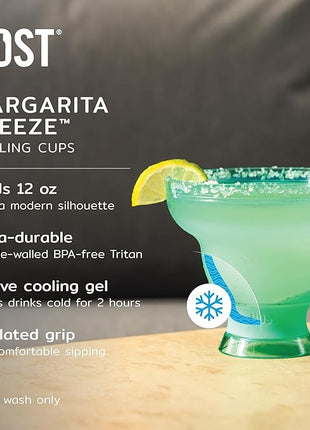 Host FREEZE Stemless Margarita Glasses, Insulated Plastic Cocktail Glasses for Frozen Drinks, Double Wall Chiller Cups for Daiquiri, Tiki Drinks, Home Bar, Party Gifts, 12 oz, Set of 2, Aqua Blue