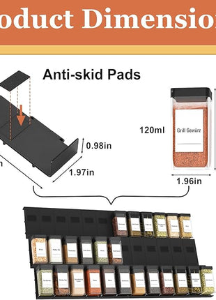 Famhap Spice Drawer Organizer 24 Pcs with 24 Plastic Spice Jars and Labels，Interlocking Expandable Seasoning Rack Tray Insert for Kitchen Drawers, Spice Rack Drawer